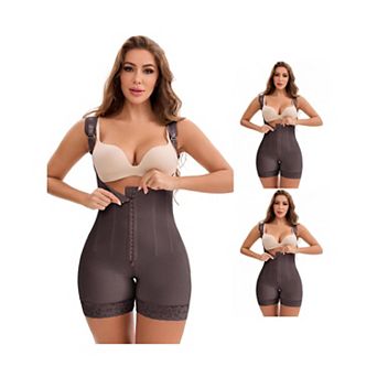 3 Packs Women's Lace Trim Open-Bust Adjustable Straps Front Hooks Tummy Control Hip Lifter Bodysuits