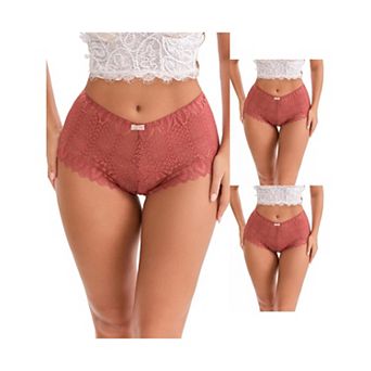 3 Packs Women's High Rise Hollow Lace Hip-Lifting Briefs Full Coverage Breathable Underwear
