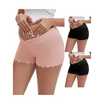 3 Packs Women's Ice Silk Anti-Chafing Maternity Knickers High Rise Tummy Support NoTrace Panties