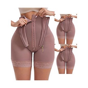 3 Packs Women's High Rise Lace Trim Control Panties Zipper Hooks Hip-Lift Waist Shaperwear Knickers