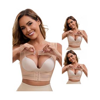 3 Packs Women's Front Closure Push-Up Shapewear Wide Straps Bosom Support Posture Corrector Tank