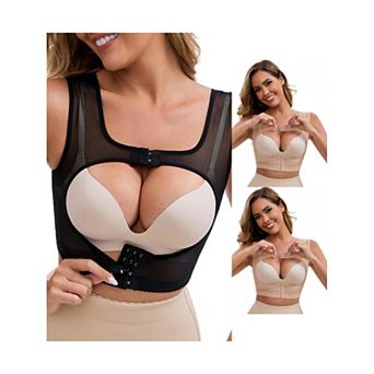 3 Packs Women's Front Closure Push-Up Shapewear Wide Straps Bosom Support Posture Corrector Tank