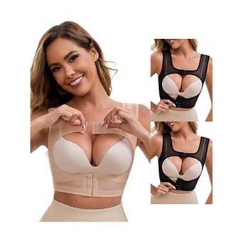 3 Packs Women's Front Closure Push-Up Shapewear Wide Straps Bosom Support Posture Corrector Tank