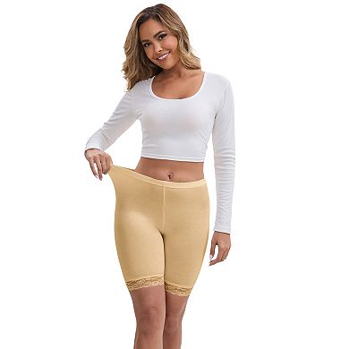 3 Packs Women's Lace Trim Medium Length Control Panties Elastic Soft Solid Slimming Shorts