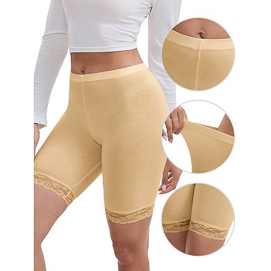 3 Packs Women's Lace Trim Medium Length Control Panties Elastic Soft Solid Slimming Shorts
