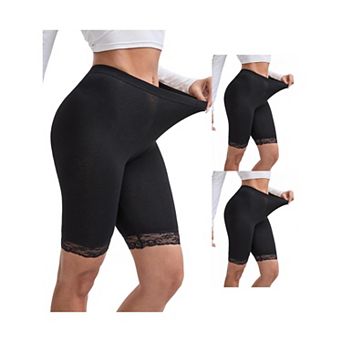 3 Packs Women's Lace Trim Medium Length Control Panties Elastic Soft Solid Slimming Shorts