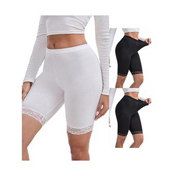 3 Packs Women's Lace Trim Medium Length Control Panties Elastic Soft Solid Slimming Shorts
