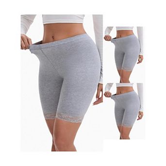 3 Packs Women's Lace Trim Medium Length Control Panties Elastic Soft Solid Slimming Shorts