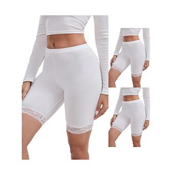 3 Packs Women's Lace Trim Medium Length Control Panties Elastic Soft Solid Slimming Shorts