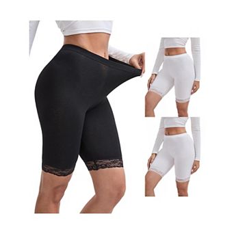 3 Packs Women's Lace Trim Medium Length Control Panties Elastic Soft Solid Slimming Shorts