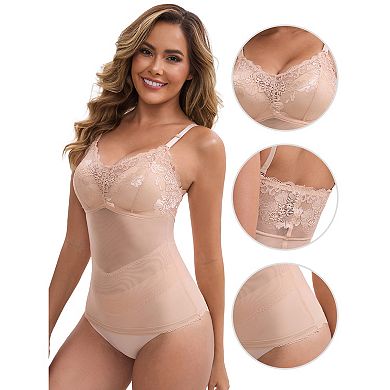 3 Packs Women's Lace Mesh See Through V-Neck Control Cami Padded Adjustable Spaghetti Straps Tank