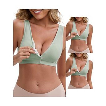 3 Packs Women's Front Close Wirefree Padded Nursing Bras Cross V-Neck Lift Up Breastfeeding Lingerie