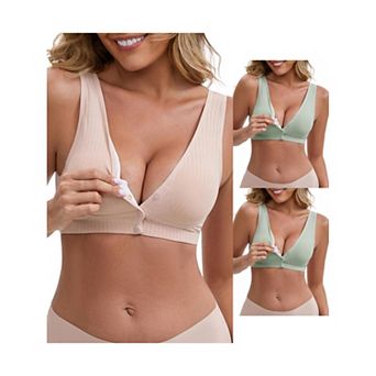 3 Packs Women's Front Close Wirefree Padded Nursing Bras Cross V-Neck Lift Up Breastfeeding Lingerie