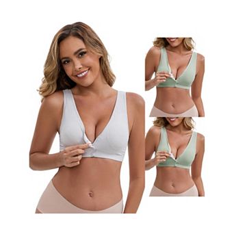 3 Packs Women's Front Close Wirefree Padded Nursing Bras Cross V-Neck Lift Up Breastfeeding Lingerie