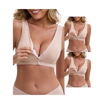 3 Packs Women's Front Close Wirefree Padded Nursing Bras Cross V-Neck Lift Up Breastfeeding Lingerie