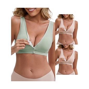 3 Packs Women's Front Close Wirefree Padded Nursing Bras Cross V-Neck Lift Up Breastfeeding Lingerie