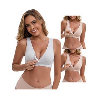 3 Packs Women's Front Close Wirefree Padded Nursing Bras Cross V-Neck Lift Up Breastfeeding Lingerie