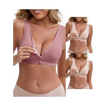 3 Packs Women's Front Close Wirefree Padded Nursing Bras Cross V-Neck Lift Up Breastfeeding Lingerie