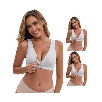 3 Packs Women's Front Close Wirefree Padded Nursing Bras Cross V-Neck Lift Up Breastfeeding Lingerie