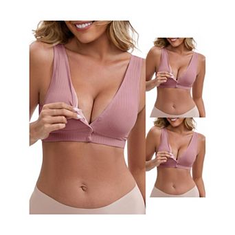 3 Packs Women's Front Close Wirefree Padded Nursing Bras Cross V-Neck Lift Up Breastfeeding Lingerie