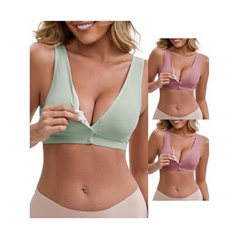 3 Packs Women's Front Close Wirefree Padded Nursing Bras Cross V-Neck Lift Up Breastfeeding Lingerie