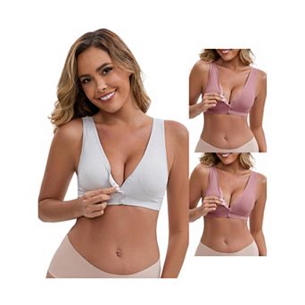 3 Packs Women's Front Close Wirefree Padded Nursing Bras Cross V-Neck Lift Up Breastfeeding Lingerie