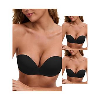 3 Packs Women's Deep V Strapless Wireless Demi Bandeau Lace Thin Top Thick Bottom Push-Up Tube Bra