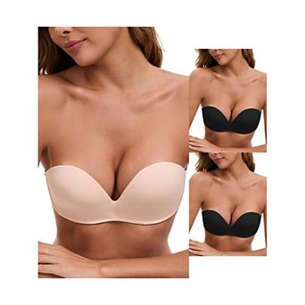 3 Packs Women's Deep V Strapless Wireless Demi Bandeau Lace Thin Top Thick Bottom Push-Up Tube Bra