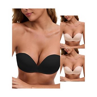 3 Packs Women's Deep V Strapless Wireless Demi Bandeau Lace Thin Top Thick Bottom Push-Up Tube Bra