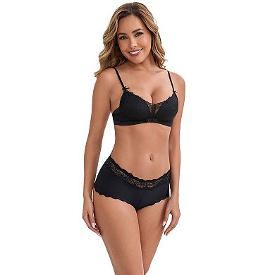 3 Packs Women's Ice Silk Lace Trim Mid-Waisted Boyshorts Hip-Lifting Full Coverage No Trace Panties
