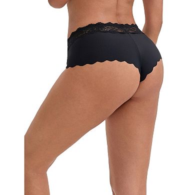 3 Packs Women's Ice Silk Lace Trim Mid-Waisted Boyshorts Hip-Lifting Full Coverage No Trace Panties