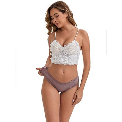 3 Packs Women's Lace Trim Mid-Waisted Ribbed Briefs Seamless Stylish Regular Fit Solid Panties