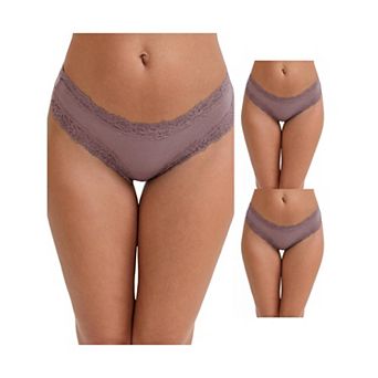 3 Packs Women's Lace Trim Mid-Waisted Ribbed Briefs Seamless Stylish Regular Fit Solid Panties