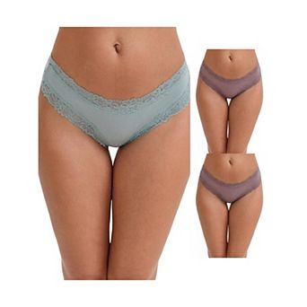 3 Packs Women's Lace Trim Mid-Waisted Ribbed Briefs Seamless Stylish Regular Fit Solid Panties
