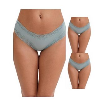 3 Packs Women's Lace Trim Mid-Waisted Ribbed Briefs Seamless Stylish Regular Fit Solid Panties