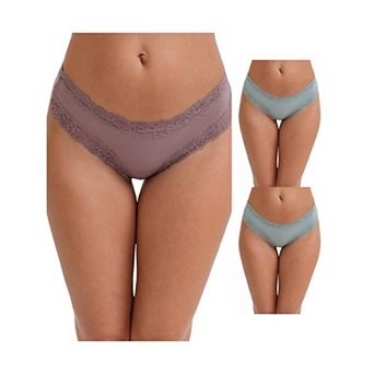 3 Packs Women's Lace Trim Mid-Waisted Ribbed Briefs Seamless Stylish Regular Fit Solid Panties