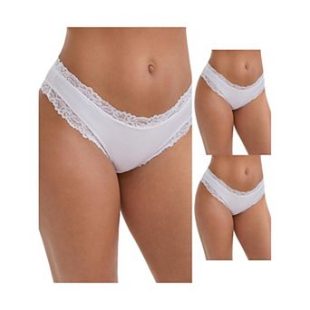 3 Packs Women's Lace Trim Mid-Waisted Ribbed Briefs Seamless Stylish Regular Fit Solid Panties