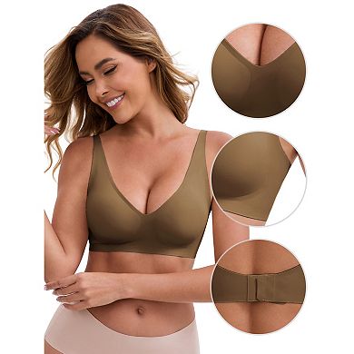 3 Packs Women's Deep V-Neck Wireless Bras Adjustable Spaghetti Straps Push-Up Seamless Lingerie