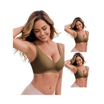 3 Packs Women's Deep V-Neck Wireless Bras Adjustable Spaghetti Straps Push-Up Seamless Lingerie
