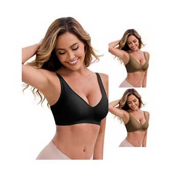 3 Packs Women's Deep V-Neck Wireless Bras Adjustable Spaghetti Straps Push-Up Seamless Lingerie