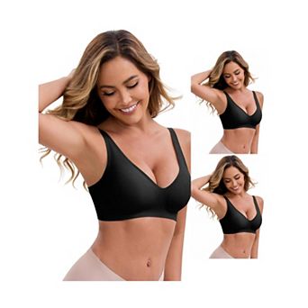 3 Packs Women's Deep V-Neck Wireless Bras Adjustable Spaghetti Straps Push-Up Seamless Lingerie