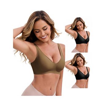 3 Packs Women's Deep V-Neck Wireless Bras Adjustable Spaghetti Straps Push-Up Seamless Lingerie