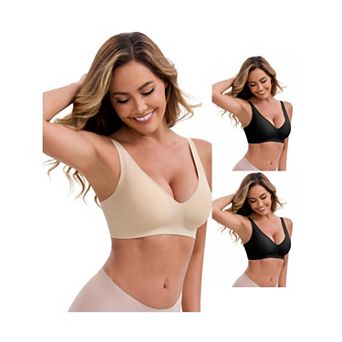 3 Packs Women's Deep V-Neck Wireless Bras Adjustable Spaghetti Straps Push-Up Seamless Lingerie
