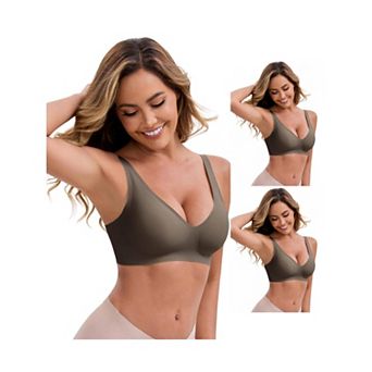 3 Packs Women's Deep V-Neck Wireless Bras Adjustable Spaghetti Straps Push-Up Seamless Lingerie