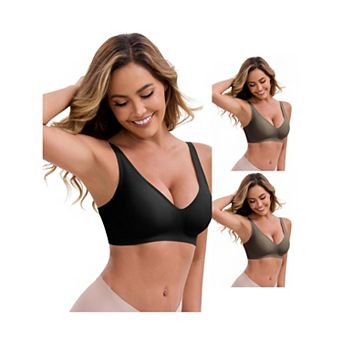3 Packs Women's Deep V-Neck Wireless Bras Adjustable Spaghetti Straps Push-Up Seamless Lingerie
