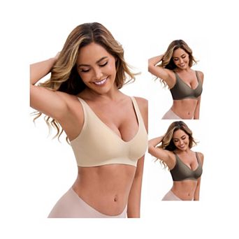 3 Packs Women's Deep V-Neck Wireless Bras Adjustable Spaghetti Straps Push-Up Seamless Lingerie