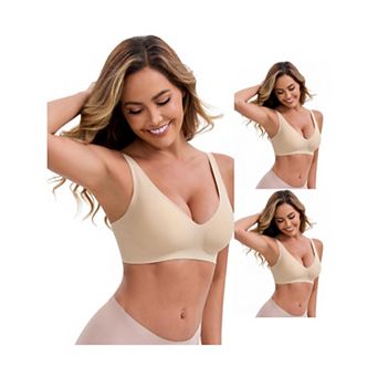 3 Packs Women's Deep V-Neck Wireless Bras Adjustable Spaghetti Straps Push-Up Seamless Lingerie