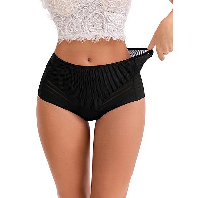 3 Packs Women's High-Waisted Hollow Lace Mesh Underwear Full Coverage Seamless Cotton Briefs