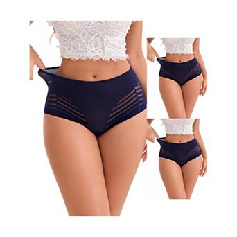 3 Packs Women's High-Waisted Hollow Lace Mesh Underwear Full Coverage Seamless Cotton Briefs
