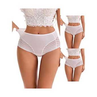 3 Packs Women's High-Waisted Hollow Lace Mesh Underwear Full Coverage Seamless Cotton Briefs